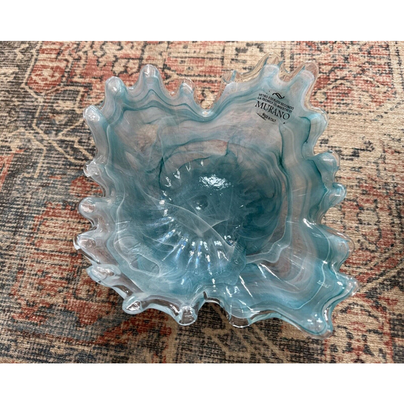 Murano Glass Blue Bowl Candy Dish with Tags and Sticker - Picture 8 of 8